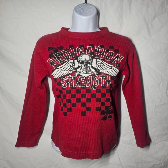 Y2K red skater grunge emo skull thermal tee - Picture 1 of 5